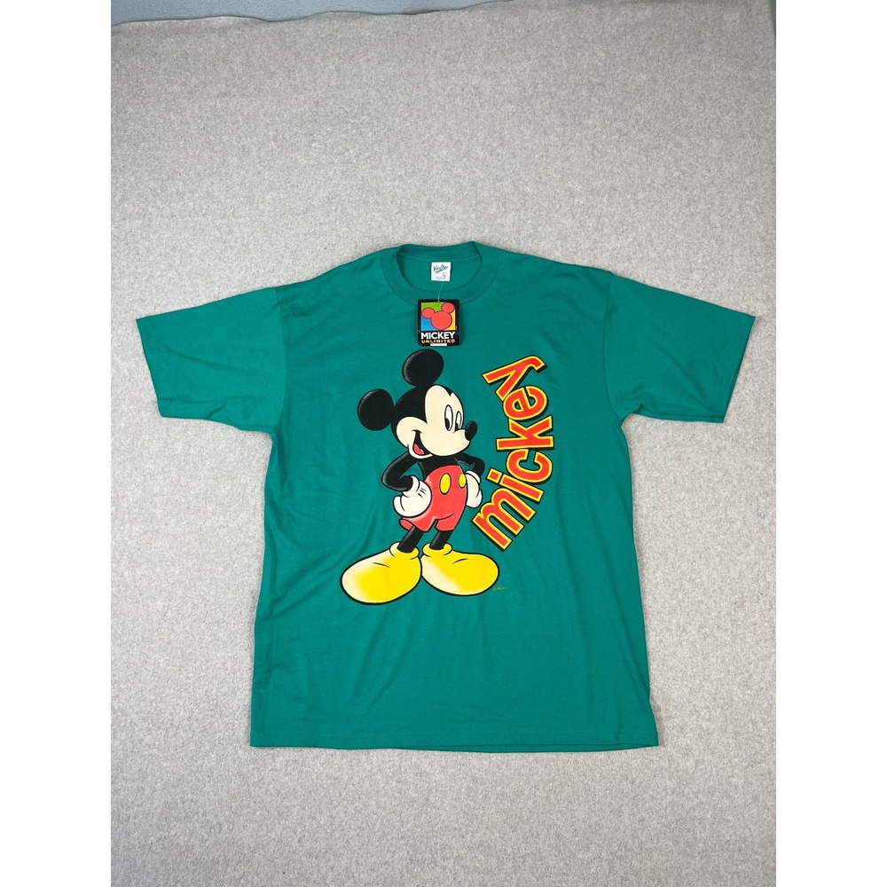 Vintage Mickey Mouse Disney Shirt Adult XL Green Short Sleeve Made USA